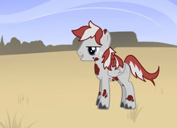 Size: 900x650 | Tagged: safe, artist:urmi charpstin, imported from derpibooru, oc, oc:lightning cloud, pegasus, pony, fallout equestria, fanfic:fallout equestria: lightning strikes twice, pony creator, cutie mark, fallout, freckles, gray coat, male, pattern, red spots, solo, stallion, two toned mane, two toned tail, wasteland