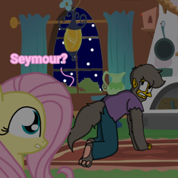 Size: 768x768 | Tagged: safe, imported from derpibooru, fluttershy, human, pegasus, werewolf, fluttermour, my little pony, seymour skinner, the simpsons