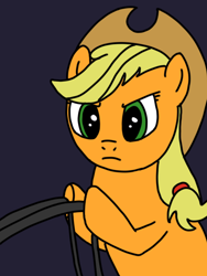 Size: 1800x2400 | Tagged: source needed, safe, artist:anonymous, applejack, earth pony, pony, applejack's hat, cowboy hat, drawthread, female, frown, hat, hoof hold, mare, reins, simple background, solo