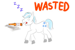 Size: 1024x683 | Tagged: safe, artist:horsesplease, imported from derpibooru, double diamond, alcohol, bottle, budweiser, drunk, onomatopoeia, sleeping, sound effects, wasted, zzz