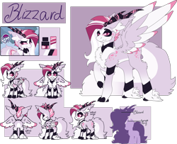 Size: 2968x2415 | Tagged: safe, artist:blizzard-queen, artist:pegalsus, imported from derpibooru, oc, oc:blizzard queen, pegasus, cloven hooves, female, horns, mare, reference sheet, solo