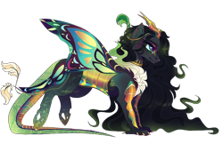 Size: 1850x1200 | Tagged: safe, artist:sunnchild, imported from derpibooru, oc, draconequus, hybrid, interspecies offspring, offspring, parent:discord, parent:queen chrysalis, parents:discolis, simple background, solo, transparent background