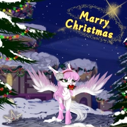 Size: 1024x1024 | Tagged: safe, imported from derpibooru, oc, oc only, pegasus, pony, christmas, christmas tree, holiday, marry christmas, solo, tree, wings