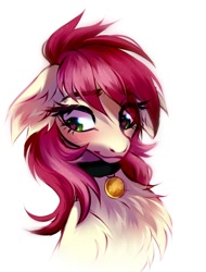 Size: 698x918 | Tagged: safe, artist:lumiere, imported from derpibooru, roseluck, pony, bust, collar, cute, fluffy, pet tag, pony pet, portrait, rosepet, simple background, white background