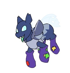 Size: 787x828 | Tagged: safe, imported from derpibooru, oc, oc:mothball, changeling, insect, pony, clothes, patches, pony oc, socks, tongue out, wings