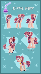 Size: 2683x4803 | Tagged: safe, artist:happy-go-creative, imported from derpibooru, oc, oc:elixir brew, hippogriff, kirin, pony, unicorn, zebra, glasses, hippogriffied, horn, kirin-ified, reference sheet, species swap, unicorn oc, zebrafied