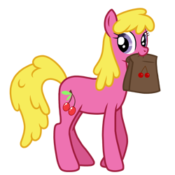 Size: 768x768 | Tagged: safe, artist:tangerinetwime, imported from derpibooru, cherry berry, earth pony, pony, .ai available, .svg available, bag, cherry, cutie mark, female, food, fruit, mare, mouth hold, redraw, sign, simple background, solo, svg, transparent background, vector