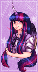 Size: 470x900 | Tagged: safe, artist:malinraf1615, imported from derpibooru, twilight sparkle, human, horn, horned humanization, humanized, winged humanization, wings