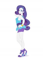 Size: 1157x1637 | Tagged: safe, artist:brother-tico, imported from derpibooru, part of a set, rarity, equestria girls, bracelet, breasts, clothes, ear piercing, earring, high heels, jewelry, lidded eyes, piercing, pose, rarity peplum dress, shoes, smiling, solo