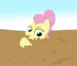 Size: 1400x1200 | Tagged: safe, artist:amateur-draw, imported from derpibooru, fluttershy, pegasus, pony, alternate hairstyle, clothes, female, mare, mud, pants, quicksand, severeshy, simple background, sinking, solo, suit, wet and messy