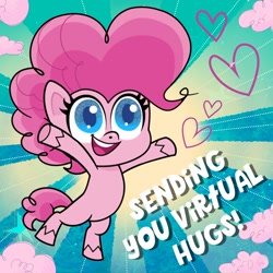 Size: 1080x1080 | Tagged: safe, imported from derpibooru, pinkie pie, earth pony, pony, my little pony: pony life, one click wonder, spoiler:pony life s01e28, bipedal, facebook, female, heart, imminent hugs, official, solo