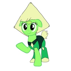 Size: 1080x1080 | Tagged: safe, artist:lorelaifanart, imported from derpibooru, earth pony, pony, base used, clothes, eyelashes, female, mare, peridot (steven universe), ponified, simple background, smiling, solo, steven universe, white background