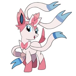 Size: 1080x1080 | Tagged: safe, artist:lorelaifanart, imported from derpibooru, pony, sylveon, base used, eyelashes, female, mare, open mouth, pokémon, ponified, simple background, smiling, solo, white background