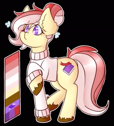 Size: 1726x1909 | Tagged: safe, artist:nate-doodles, oc, oc only, oc:red rose, earth pony, pony, black background, clothes, female, hooves, mare, raised hoof, reference sheet, simple background, solo, sweater, turtleneck