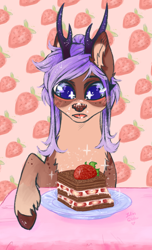 Size: 2030x3335 | Tagged: safe, artist:juliusglotov, imported from derpibooru, oc, oc:amethine, deer, cake, commission, food, ych result