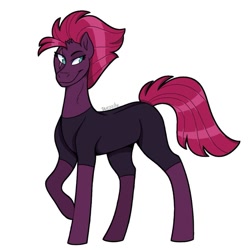 Size: 933x933 | Tagged: safe, artist:wezzily, imported from derpibooru, tempest shadow, pony, unicorn, broken horn, clothes, eye scar, female, horn, mare, raised hoof, scar, signature, simple background, smiling, solo, white background