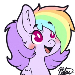 Size: 1000x1000 | Tagged: safe, alternate version, artist:nate-doodles, imported from ponybooru, oc, oc only, pegasus, pony, blushing, female, mare, multicolored hair, open mouth, rainbow hair, simple background, solo, white background, wings