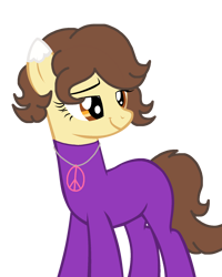 Size: 1570x1964 | Tagged: safe, artist:maldonisthelynx, imported from derpibooru, oc, oc:aspen, earth pony, bodysuit, calm, catsuit, chill, clothes, hippie, jewelry, necklace, peace suit, peace symbol, rubber suit, smiling