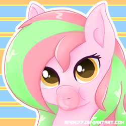 Size: 1000x1000 | Tagged: safe, artist:rivin177, imported from derpibooru, oc, earth pony, pony, bubblegum, commission, food, gum, old art, photo, pink horse daily, random pony, solo