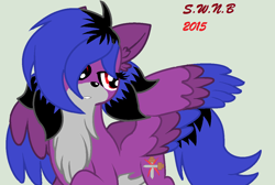 Size: 1226x824 | Tagged: safe, artist:juliet-gwolf18, imported from derpibooru, oc, oc only, wolf, wolf pony, chest fluff, ear fluff, female, gray background, looking back, simple background, wings