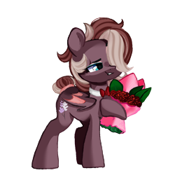 Size: 1000x1000 | Tagged: safe, artist:thieftea, imported from derpibooru, oc, oc:efflorescence, bat pony, pony, bat pony oc, bat wings, bouquet, bowtie, female, flower, mare, solo, wings