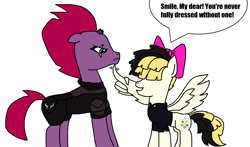 Size: 1336x783 | Tagged: safe, artist:logan jones, imported from derpibooru, songbird serenade, tempest shadow, pegasus, unicorn, my little pony: the movie, annie, annie (2014), context in description, hazbin hotel, sia (singer), simple background, song reference, voice actor joke, white background, wing hands, wings