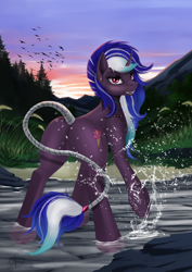 Size: 1024x1449 | Tagged: safe, artist:dezdark, imported from derpibooru, oc, oc only, unicorn, commission, looking at you, looking back, solo, tail wrap