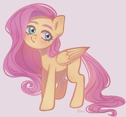 Size: 828x770 | Tagged: safe, artist:fainali, imported from derpibooru, fluttershy, pegasus, pony, female, folded wings, looking at you, mare, missing cutie mark, simple background, solo, standing, three quarter view, wings