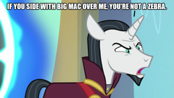 Size: 889x500 | Tagged: safe, artist:thor-disciple, edit, edited screencap, imported from derpibooru, screencap, chancellor neighsay, pony, unicorn, school daze, 1000 hours in ms paint, angry, donald trump, implied big macintosh, joe biden, male, op is a duck, op is trying to start shit, open mouth, politics, solo