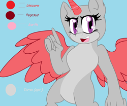 Size: 2308x1932 | Tagged: safe, artist:juliet-gwolf18, imported from derpibooru, oc, oc only, alicorn, anthro, alicorn oc, bald, base, blue background, eyelashes, female, horn, mobian, open mouth, simple background, smiling, solo, sonic the hedgehog (series), sonicified, wings