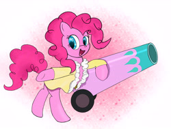 Size: 5580x4210 | Tagged: artist needed, safe, imported from derpibooru, pinkie pie, earth pony, pony, school daze, bipedal, bipedal leaning, clothes, female, happy, leaning, looking at you, mare, open mouth, party cannon, solo