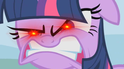 Size: 1280x720 | Tagged: safe, edit, edited screencap, imported from derpibooru, screencap, twilight sparkle, angry, furious, glowing eyes, gritted teeth, rage, ragelight sparkle, red eyes