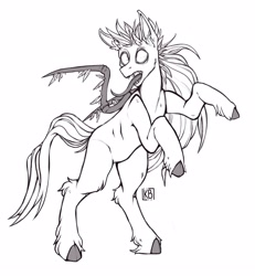 Size: 3632x3923 | Tagged: safe, artist:karamboll, imported from derpibooru, pegasus, pony, commission result, empty eyes, fangs, long mane, long tongue, male, sharp teeth, sketch, solo, standing, teeth, tongue out