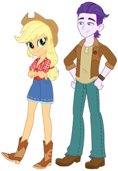 Size: 1650x2402 | Tagged: safe, artist:imperfectxiii, artist:maretrick, artist:mlgskittles, edit, edited edit, editor:slayerbvc, imported from derpibooru, vector edit, applejack, dirk thistleweed, accountibilibuddies, equestria girls, equestria girls series, spoiler:choose your own ending (season 2), spoiler:eqg series (season 2), accountibilibuddies: rainbow dash, appledirk, applejack's hat, boots, braless, breasts, cleavage, clothes, cowboy boots, cowboy hat, crossed arms, denim shorts, female, front knot midriff, hat, jacket, jeans, male, midriff, pants, sfw edit, shipping, shirt, shoes, shorts, simple background, stetson, straight, transparent background, vector, wristband