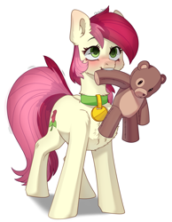 Size: 2192x2823 | Tagged: safe, artist:chibadeer, imported from derpibooru, roseluck, pony, collar, cute, fluffy, pet tag, pony pet, rosepet, teddy bear