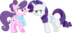 Size: 3582x1674 | Tagged: safe, artist:mehoep, imported from derpibooru, rarity, suri polomare, earth pony, pony, unicorn, angry, female, mare, raised hoof, rarity is not amused, simple background, transparent background, unamused, vector