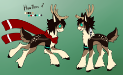 Size: 1993x1210 | Tagged: safe, artist:the-dreepy-mom, imported from derpibooru, oc, oc:hawthorn, deer, clothes, male, scarf, solo