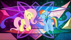 Size: 3840x2160 | Tagged: safe, artist:laszlvfx, artist:rainbowcrab, edit, imported from derpibooru, fluttershy, rainbow dash, pony, wallpaper, wallpaper edit