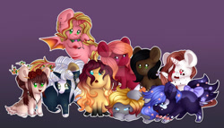 Size: 1280x734 | Tagged: safe, artist:naezithania, imported from derpibooru, oc, oc only, oc:florie primrose, alicorn, bat pony, bat pony alicorn, earth pony, pony, unicorn, bat wings, chibi, female, horn, mare, wings