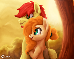 Size: 1280x1024 | Tagged: safe, artist:raphaeldavid, imported from derpibooru, bright mac, pear butter, pony, brightbutter, female, male, shipping, solo, straight