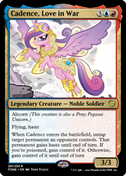 Size: 375x523 | Tagged: safe, artist:tonyfleecs, edit, imported from derpibooru, princess cadance, alicorn, armor, ccg, crown, jewelry, magic the gathering, regalia, trading card, trading card edit