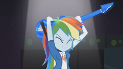 Size: 1334x750 | Tagged: safe, imported from derpibooru, screencap, rainbow dash, equestria girls, rainbow rocks, arms in the air, eyes closed