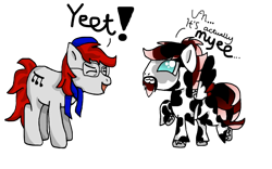 Size: 1600x1000 | Tagged: safe, artist:sajimex, imported from derpibooru, oc, oc only, oc:apex soundwave, oc:darkmond, earth pony, pegasus, pony, brothers, clothes, inside joke, male, pajamas, siblings, simple background, stallion, transparent background, yeet