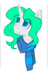 Size: 1000x1500 | Tagged: safe, artist:skyline heart, imported from derpibooru, oc, oc only, oc:winter vertigo, pony, unicorn, bust, clothes, cute, female, mare, scarf, simple background, solo, transparent background