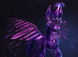 Size: 2048x1510 | Tagged: safe, artist:bananitryi, imported from derpibooru, twilight sparkle, alicorn, pony, robot, robot pony, solo, twibot, twilight sparkle (alicorn)