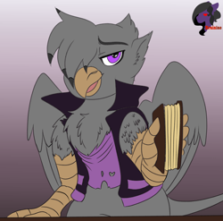 Size: 2184x2160 | Tagged: safe, artist:brainiac, derpibooru exclusive, imported from derpibooru, oc, oc:valiant effort, griffon, book, commission, male, solo