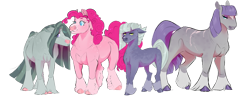 Size: 1024x404 | Tagged: safe, artist:vindhov, imported from derpibooru, limestone pie, marble pie, maud pie, pinkie pie, earth pony, pony, body freckles, female, freckles, hoers, mare, missing cutie mark, pie sisters, scar, siblings, simple background, sisters, transparent background, unshorn fetlocks