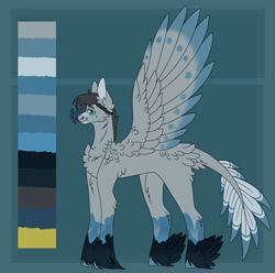 Size: 2812x2785 | Tagged: safe, artist:amcirken, imported from derpibooru, oc, oc only, oc:mountain breeze, pegasus, pony, colored wings, colored wingtips, feathered fetlocks, feathered tail, male, reference sheet, solo, stallion, wings