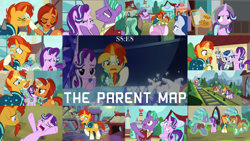 Size: 1972x1110 | Tagged: safe, edit, edited screencap, editor:quoterific, imported from derpibooru, screencap, ever essence, firelight, minty mocha, raspberry latte, starlight glimmer, stellar flare, sunburst, pony, unicorn, the parent map, blaze (coat marking), coat markings, eyes closed, facial markings, fathers gonna father, female, glowing horn, horn, magic, magic aura, male, mothers gonna mother, open mouth, socks (coat markings), starlight glimmer is not amused, starlight is not amused, train, unamused