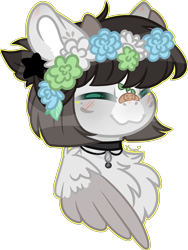 Size: 3775x5031 | Tagged: safe, artist:kurosawakuro, imported from derpibooru, oc, oc only, oc:panda (broken-boulevard), pegasus, pony, absurd resolution, bandaid, bandaid on nose, base used, bust, female, floral head wreath, flower, mare, portrait, simple background, solo, transparent background, two toned wings, wings